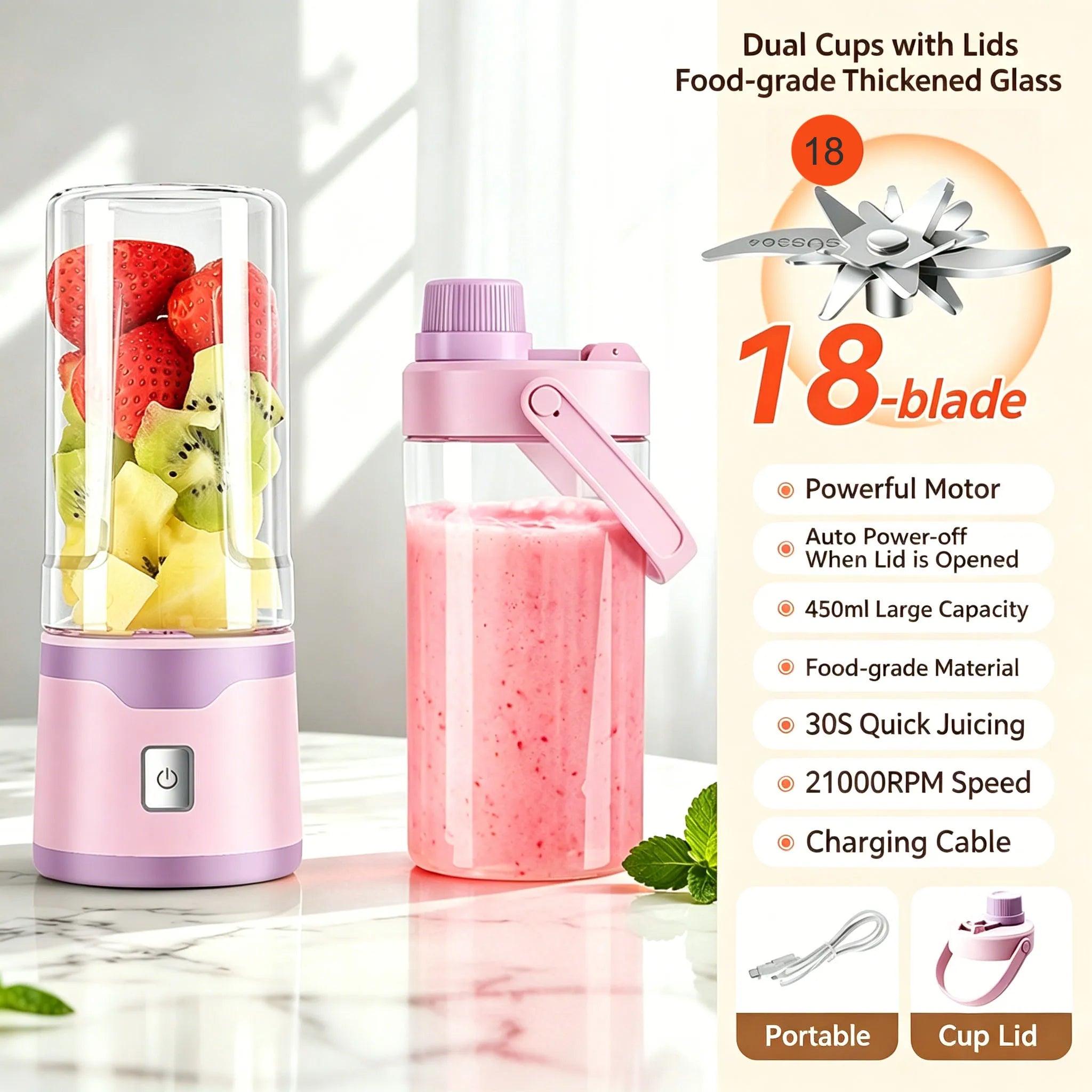 Licuadora Portátil USB con 18 Cuchillas Recargable