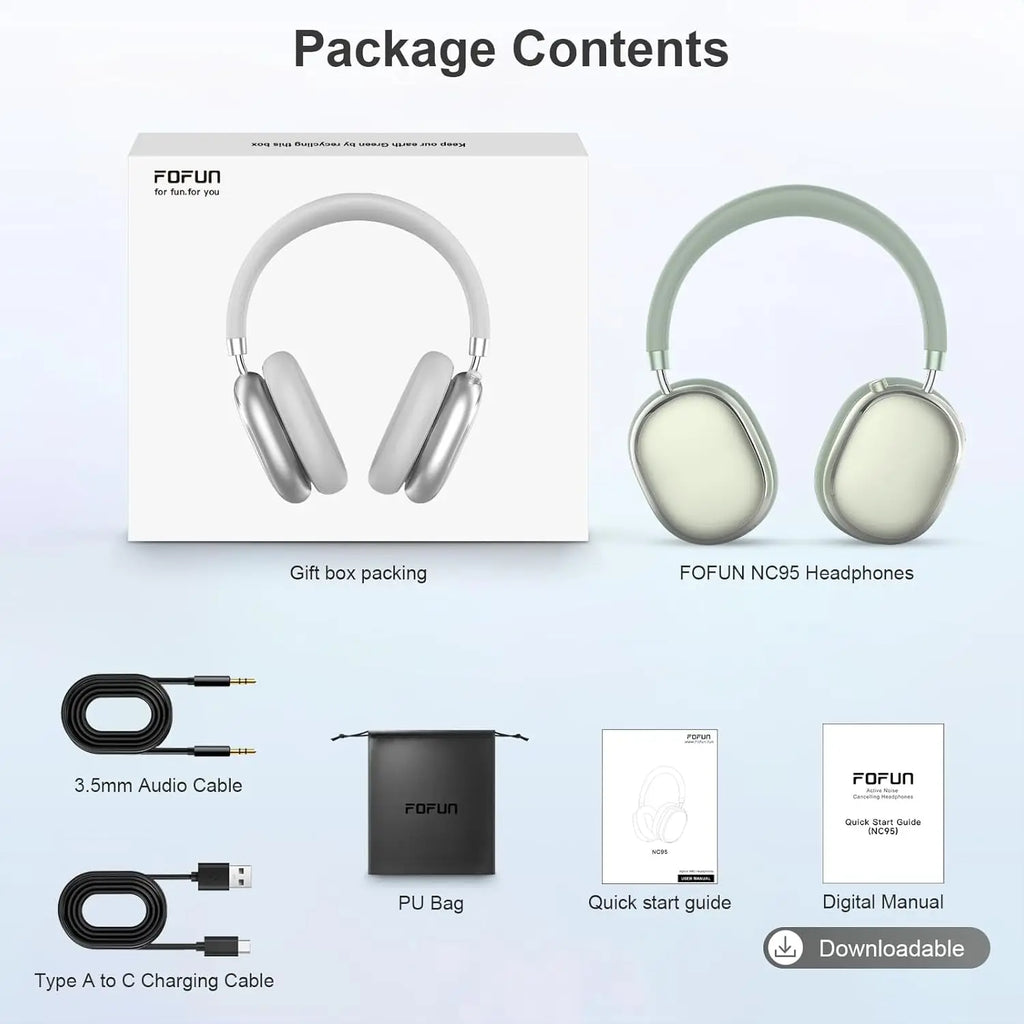 Auriculares híbridos con cancelación activa de ruido con perilla de control 65H de reproducción auriculares sobre la oreja inalámbricos Bluetooth 6,0 Audio de alta resolución