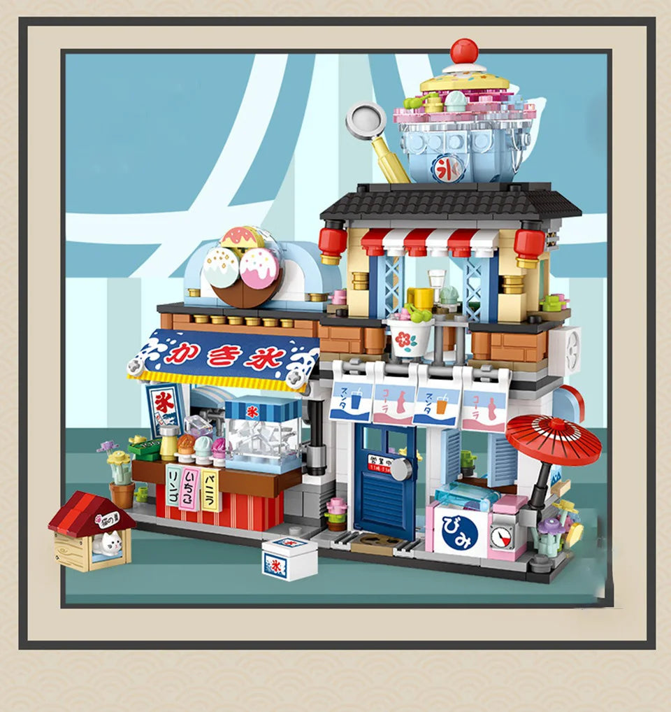 Bloques de Construcción LOZ-1219 Snack Street, Modelo DIY de Tienda de Té con Leche y Takoyaki, Decoración de Escritorio, Regalo Coleccionable para Adultos, Cumpleaños, Festividades