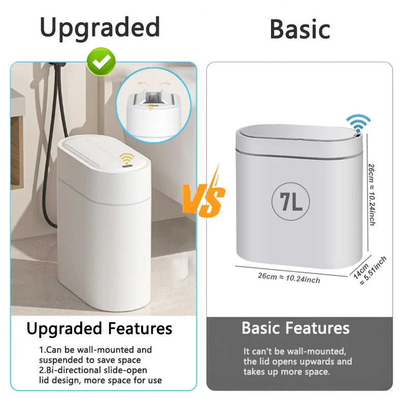 Cubo de basura con Sensor inteligente con tapa, montaje en pared de 7/9L, cubo de basura para el hogar, cocina, inducción automática bidireccional, cubo de basura para inodoro con hendidura estrecha