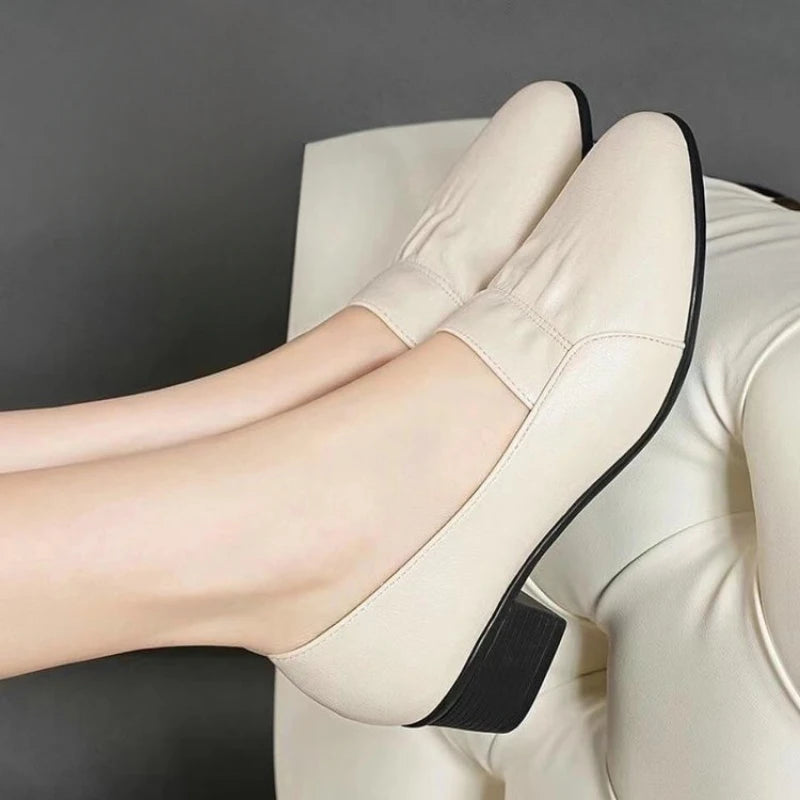 Zapatos de Trabajo para Mujer: Mocasines Ligeros y Transpirables con Tacón Cuadrado, Calzado de Oficina de PU Suave, Ideal para Uso Diario y Desplazamientos
