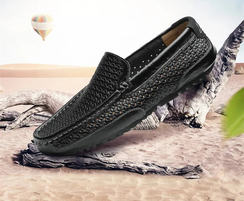 Zapatos Negros para Hombre 2026, Mocasines Casuales de Cuero Genuino, Marca de Lujo Italiana, Transpirables, Estilo Náutico