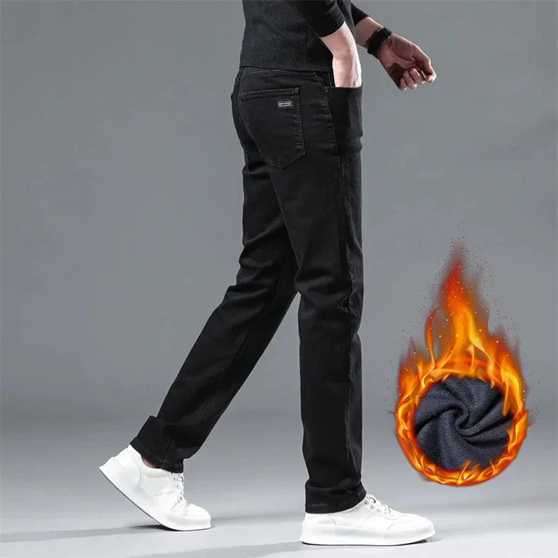 Pantalones Vaqueros Negros Elásticos de Terciopelo para Hombre, Talla Grande