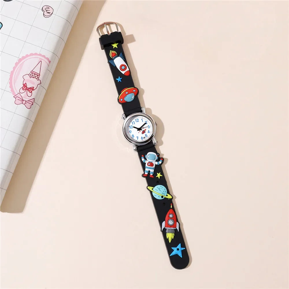 1/2 Uds. Relojes de dibujos animados 3D para niños, reloj de pulsera de cuarzo con patrón de astronauta, reloj electrónico deportivo para niños y niñas, regalo para estudiantes