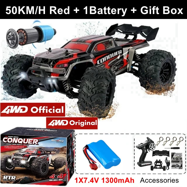 Coche Todoterreno RC 4WD sin Escobillas, Alta Velocidad 50-80 KM/H