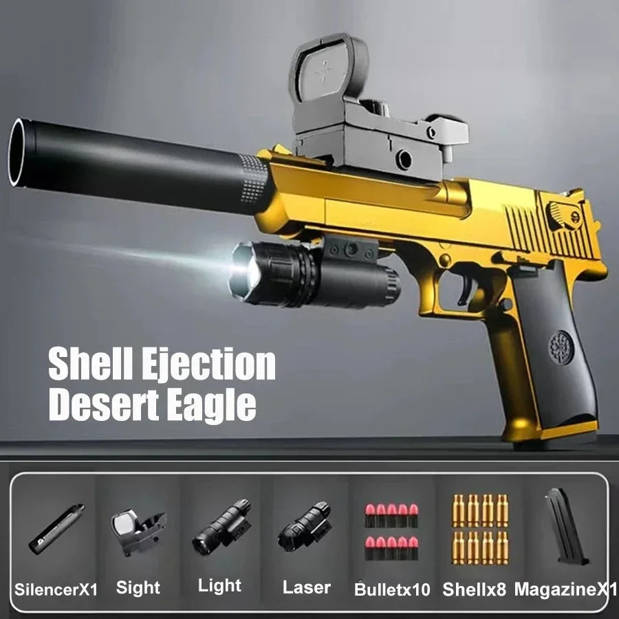 Pistola de juguete RG17 Desert Eagle con expulsión de casquillos, dardos de espuma, pistola de airsoft con silenciador, juego de disparos para niños, regalo para adultos.