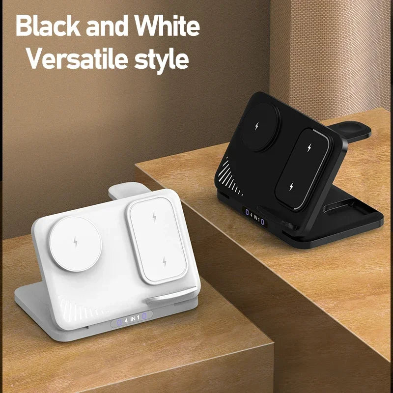 Soporte de Carga Inalámbrico Plegable 4 en 1 para Magsafe iPhone 17 Samsung S26 Galaxy Watch 8 7 6 5 Active 1 2 Buds Pro Carga Rápida