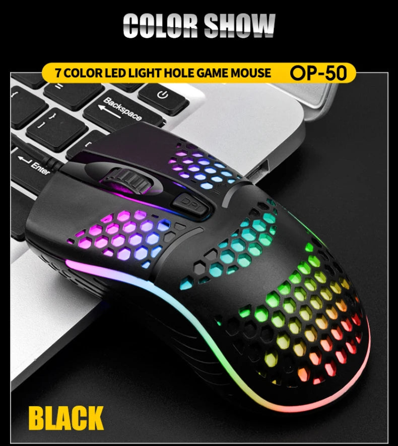Ratón óptico con luz LED para juegos, Mouse ahuecado para ordenador portátil, escritorio, 4D, uso doméstico y oficina, 7 luces LED de respiración