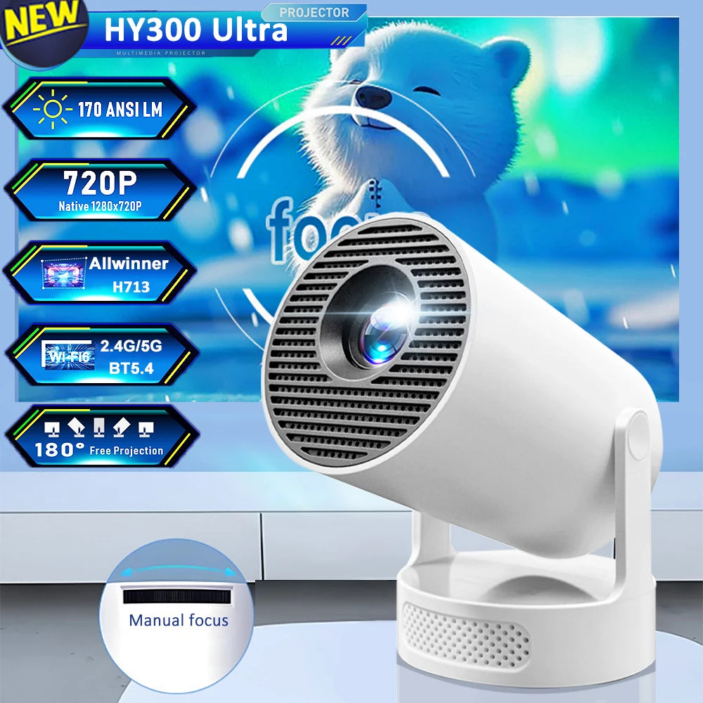 Nuevo Proyector HY300 Ultra Portátil 4K con Altavoz, Cine en Casa, Proyector LCD, Películas al Aire Libre, Android 11, BT5.4, Proyector para Camping