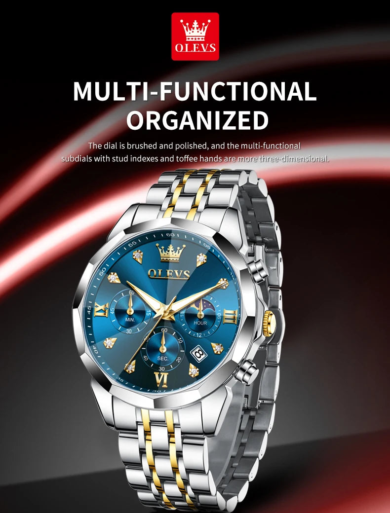 Reloj OLEVS 3670 Cronógrafo para Hombre Fase Lunar Resistente al Agua