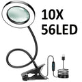 Lupa 5/10X con lámpara de lupa 28/56LED 3 modos de color 10 atenuador de brillo 360 °   Luces flexibles con cuello de cisne (sin adaptador)