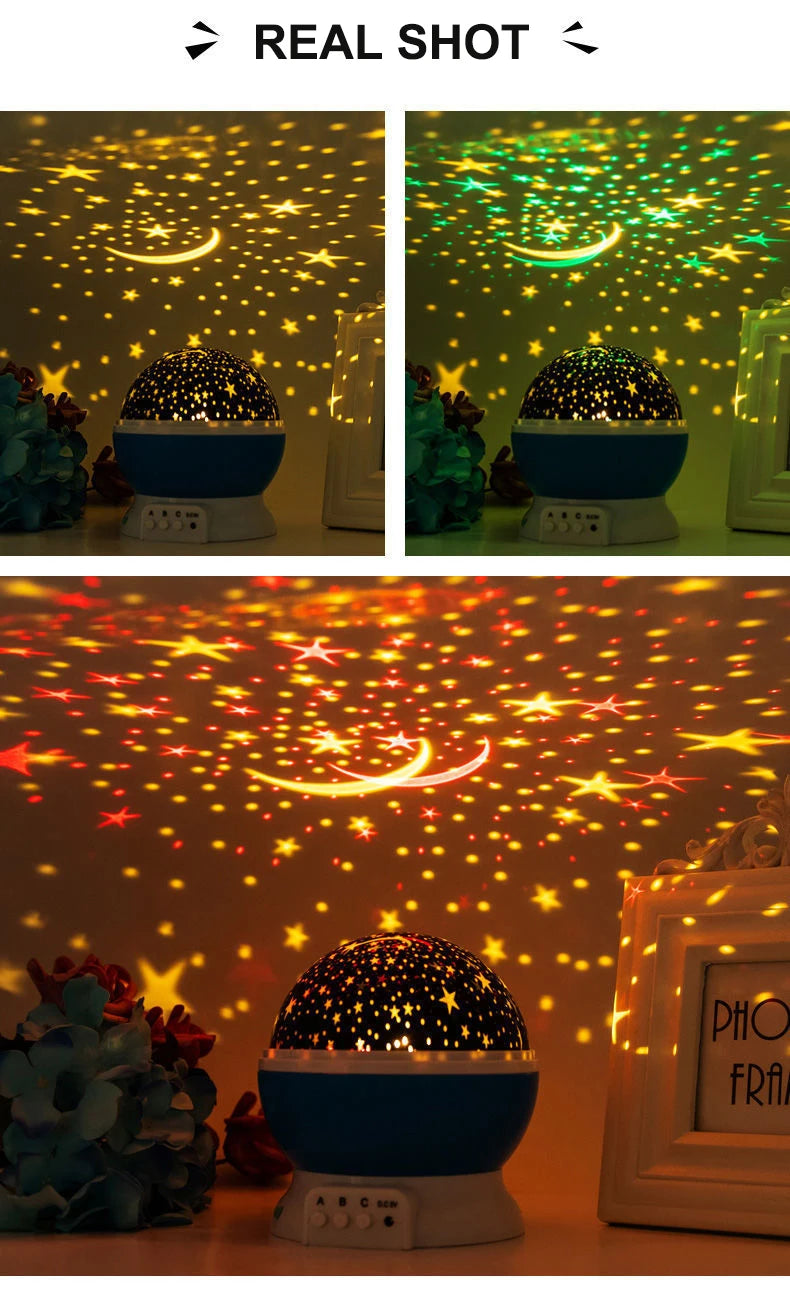 Proyector de lámpara de noche, proyector de luz nocturna de cielo estrellado, decoración de lámpara de bebé, proyector giratorio de Luna y galaxia para guardería, luz de mesa
