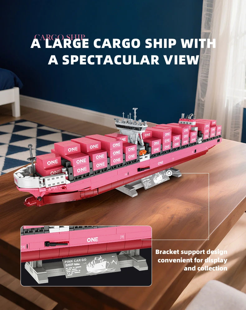 Modelo de bloques de construcción de barco portacontenedores JJ9217, juguete educativo avanzado, conjunto de modelo DIY para decoración de escritorio, regalo de cumpleaños para adultos