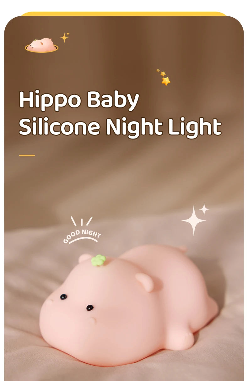 Luz nocturna de hipopótamo rosa para niños, Linda luz nocturna de silicona, carga USB, lámpara de sincronización táctil, decoración de escritorio, regalo