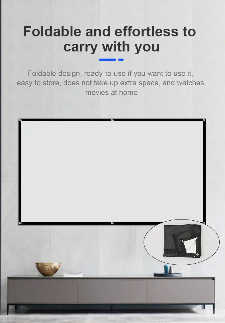Pantalla de proyector LEJIADA de 60-150 pulgadas, trituración de leche blanca, fondo negro, diseño sin arrugas, pantalla de proyección suave para interiores y exteriores