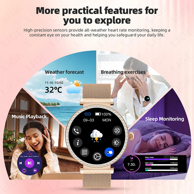 LIGE Reloj Inteligente Lujo con Diamantes GPS