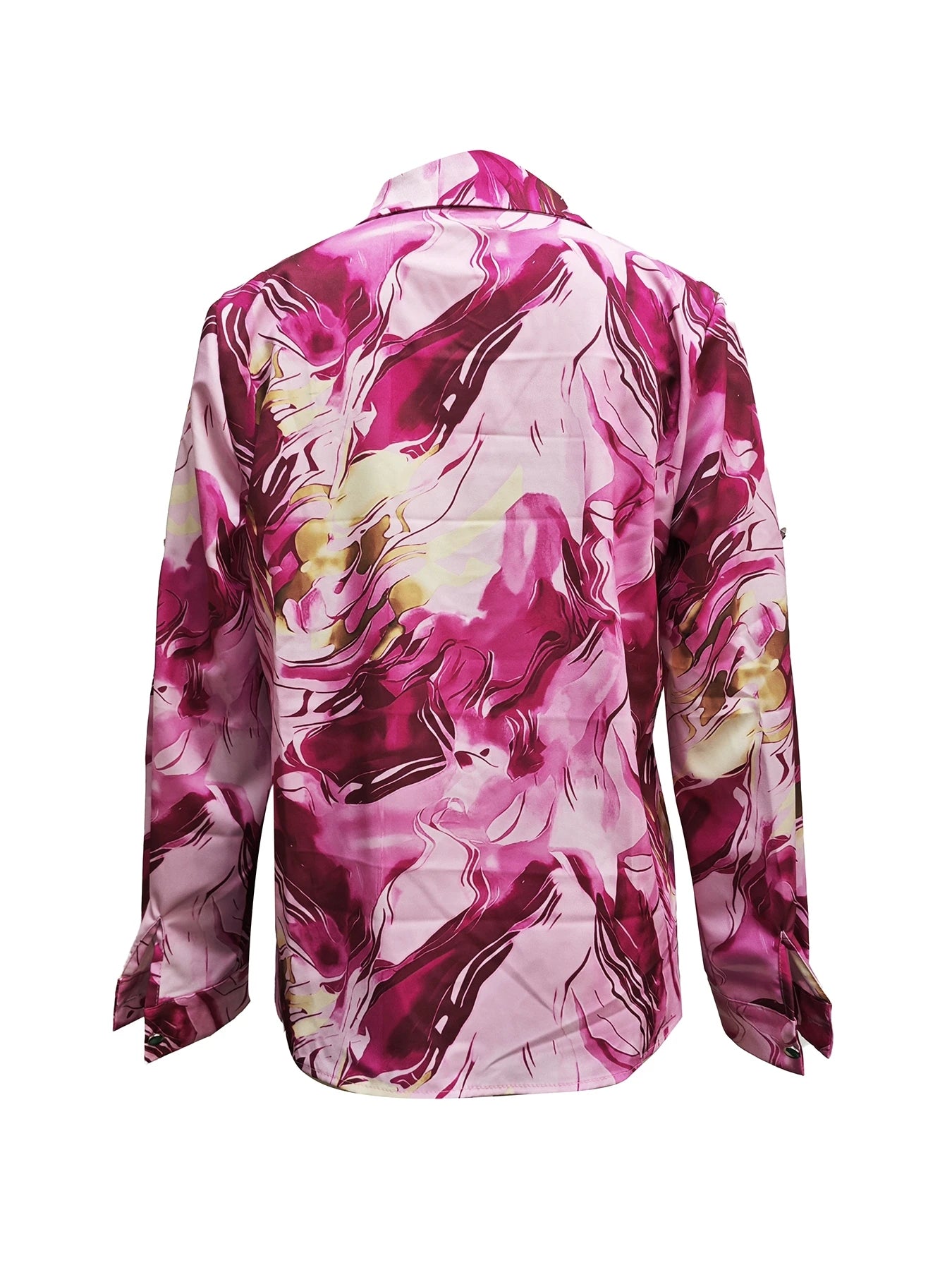 Camisa de Manga Larga con Botones y Cuello en V Estampada para Mujer, Informal
