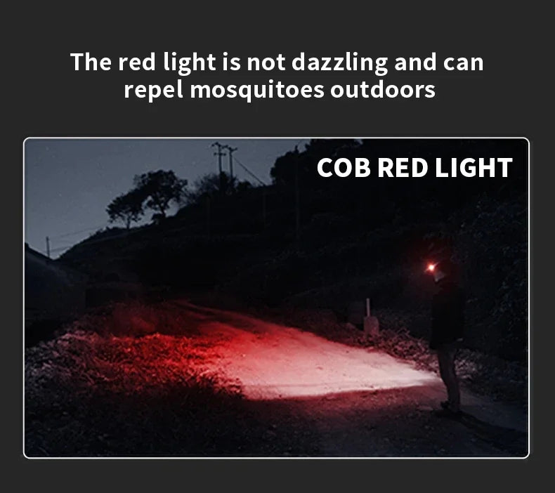 Linterna Frontal LED COB con Inducción y Recarga USB, para Camping