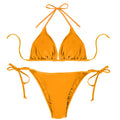 Conjunto de bikini sexy para mujer, estilo veraniego para vacaciones en la playa, color sólido, con cuello halter, espalda descubierta y cordones, traje de baño.
