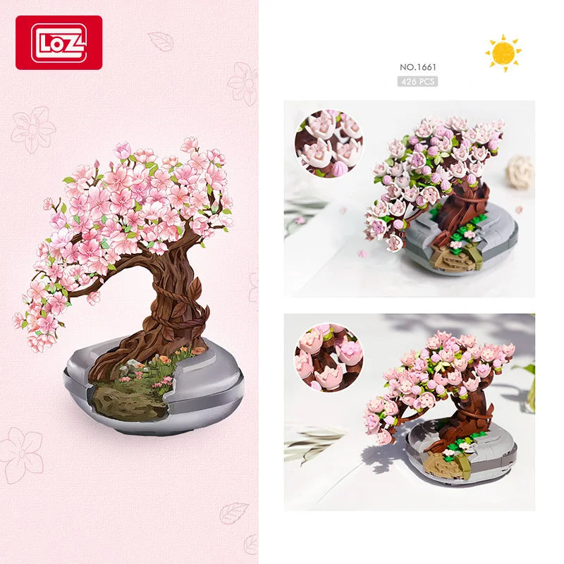 LOZ-1661 serie de plantas, bloque de construcción de simulación, maceta, cerezo suculento, modelo para el hogar, decoración, juguete de bloques de construcción para niña