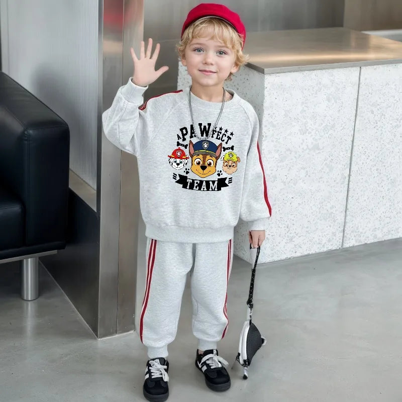 Conjunto de Pantalones Largos con Franjas Laterales para Niños, Primavera 2026, Sudadera Casual con Cuello Redondo y Pantalones, Dos Piezas, Patrulla Canina, Chándal para Niños y Niñas