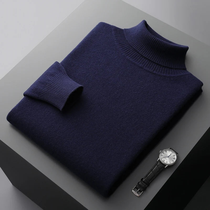 Suéter de Lana Merino para Hombre – Cuello Tortuga, Tejido Grueso