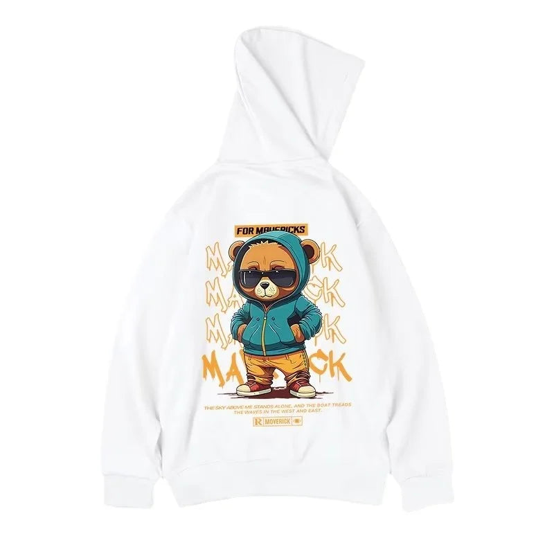 M-8XL estilo americano calle americano pequeño oso estampado Sudadera con capucha de gran tamaño pareja Sudadera con capucha estudiante grande suéter con capucha de terciopelo suave