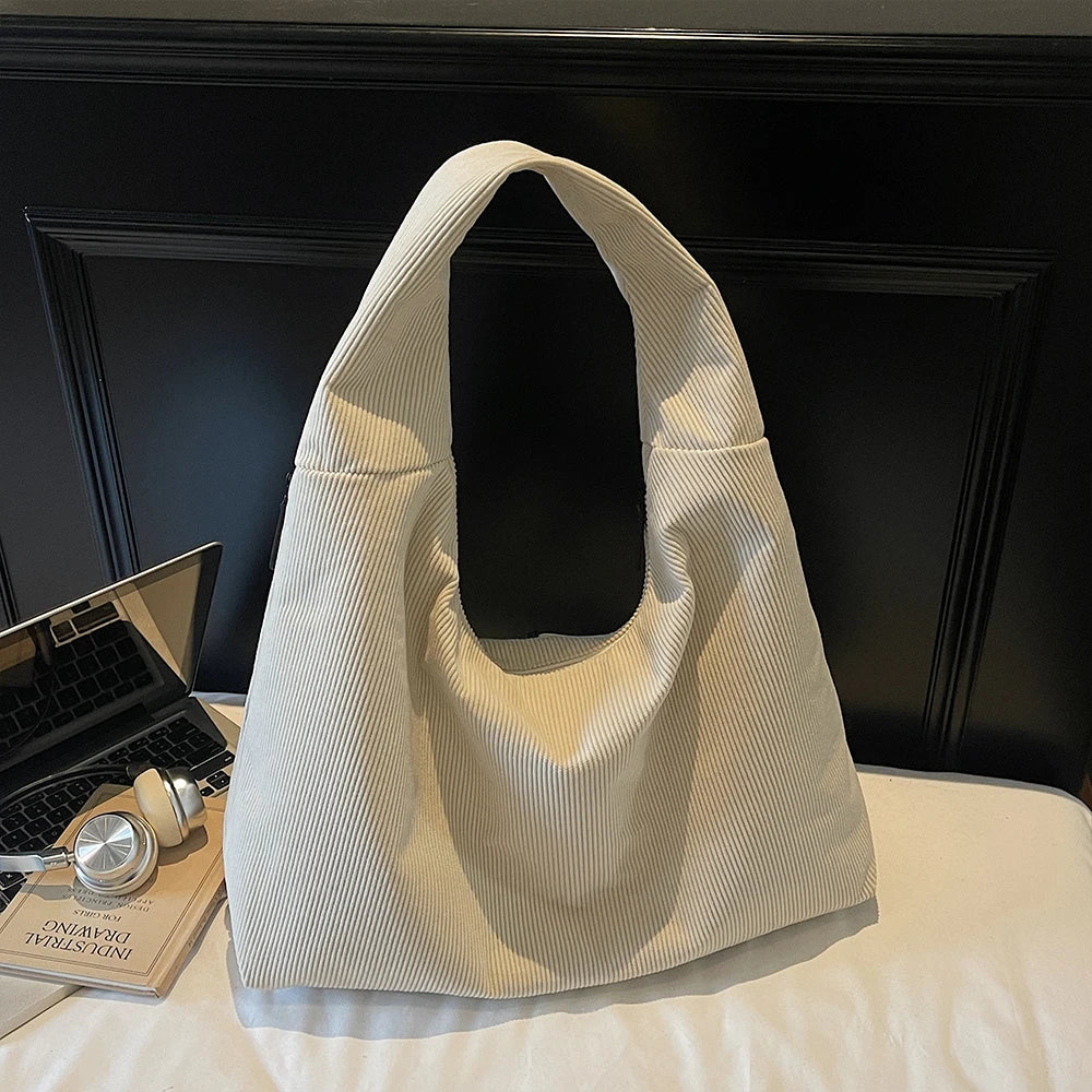 Bolso de Hombro Vintage de Pana, Gran Capacidad con Múltiples Bolsillos
