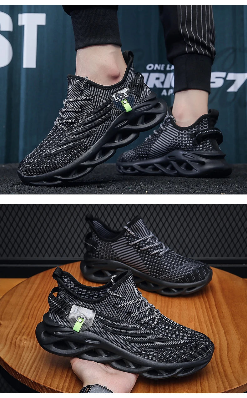 Zapatillas de correr transpirables para hombre, zapatos informales con plataforma a la moda, zapatillas de deporte antideslizantes ligeras de malla para exteriores, tenis negros para trabajo