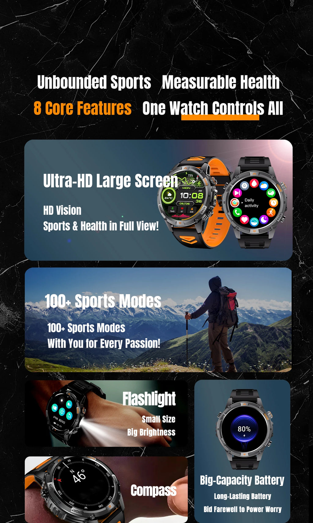 2026 nuevo reloj inteligente militar GPS para hombres construcción GPS linterna LED 10ATM impermeable ritmo cardíaco deporte BT llamada HD AMOLED Smartwatch