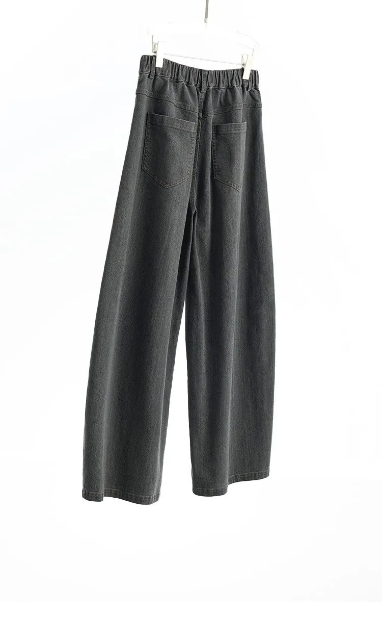Jeans Americanos Retro de Cintura Alta para Mujer, Pierna Ancha con Acabado Desgastado