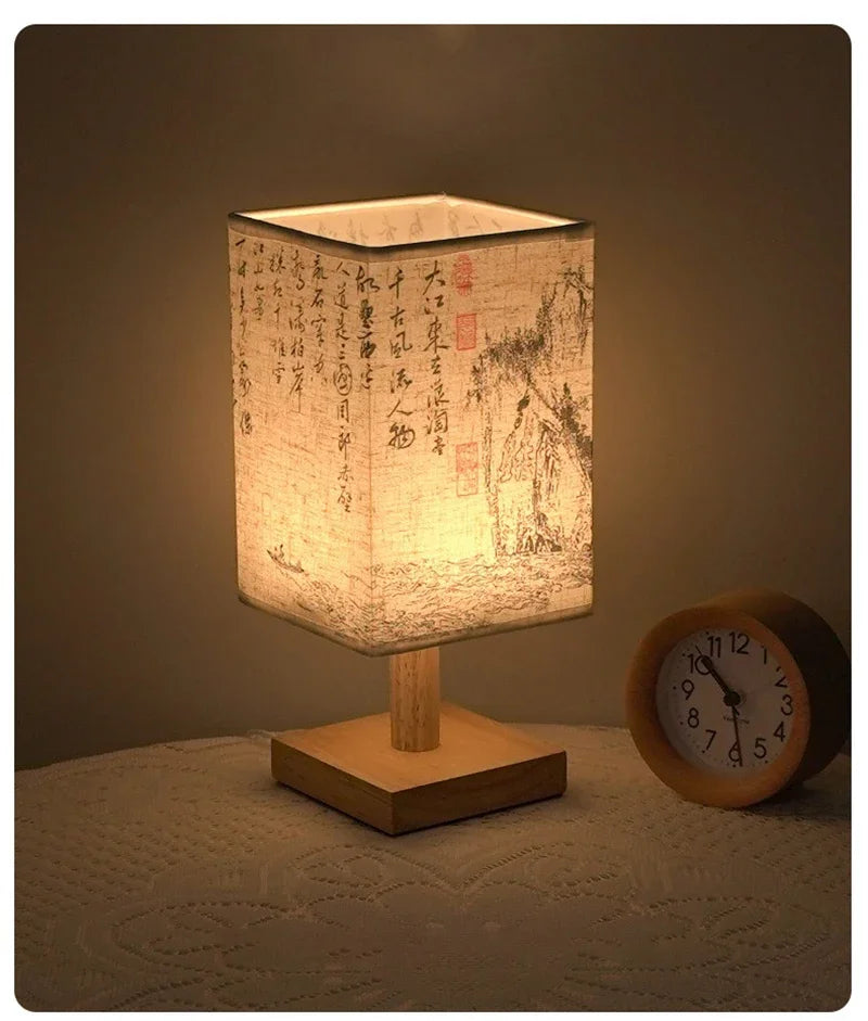 Lámparas de mesa de decoración LED, enchufe regulable Simple, luz nocturna, pantalla de tela, luces cuadradas para dormitorio, mesita de noche de estilo chino