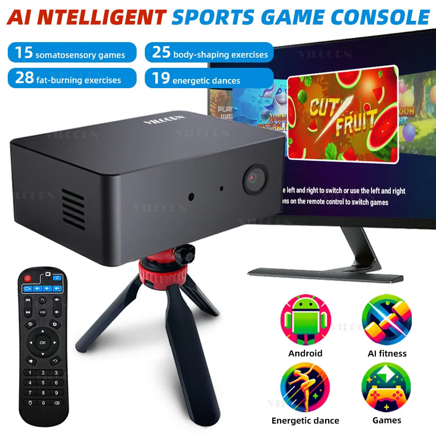 VILCORN AI Juego con detección de movimiento TV Box Procesador octa-core WiFi Sistema de juego activo para niños y familia Consola de juegos somatosensorial