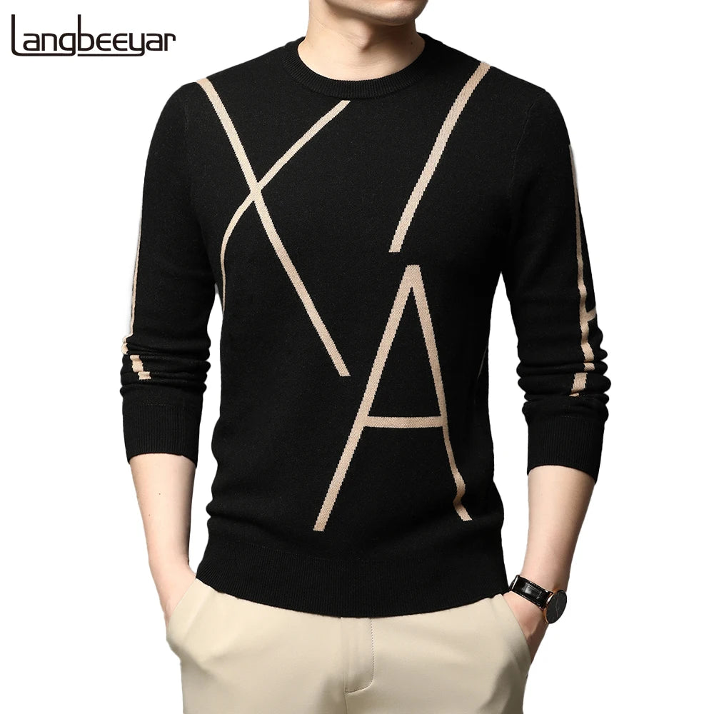 2025 nueva marca de moda de punto de gama alta de diseñador de lana de invierno suéter negro para hombre fresco otoño Casual Jumper ropa para hombre