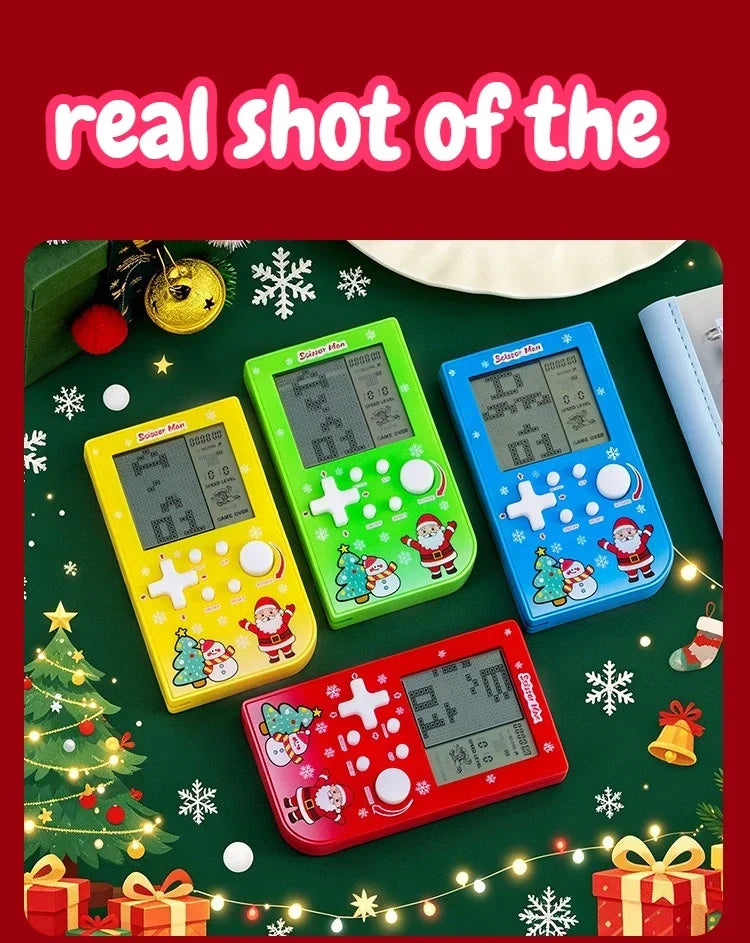 Consola de Juegos Retro con Diseño de Ladrillos Navideños, Tetris con Temática Festiva, Consola Electrónica Portátil, Regalo Festivo