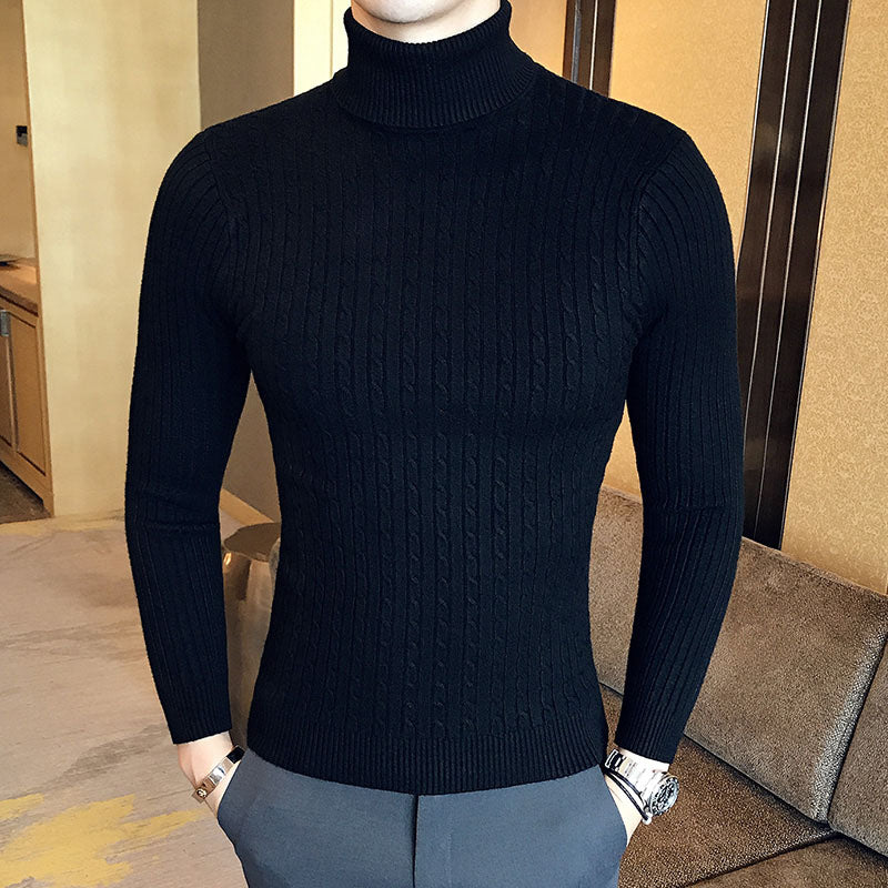 Nuevo suéter de cuello alto para hombre, jersey de Color sólido, tejido cálido, informal, sudadera de cuello alto, Tops de lana para hombre para invierno al aire libre