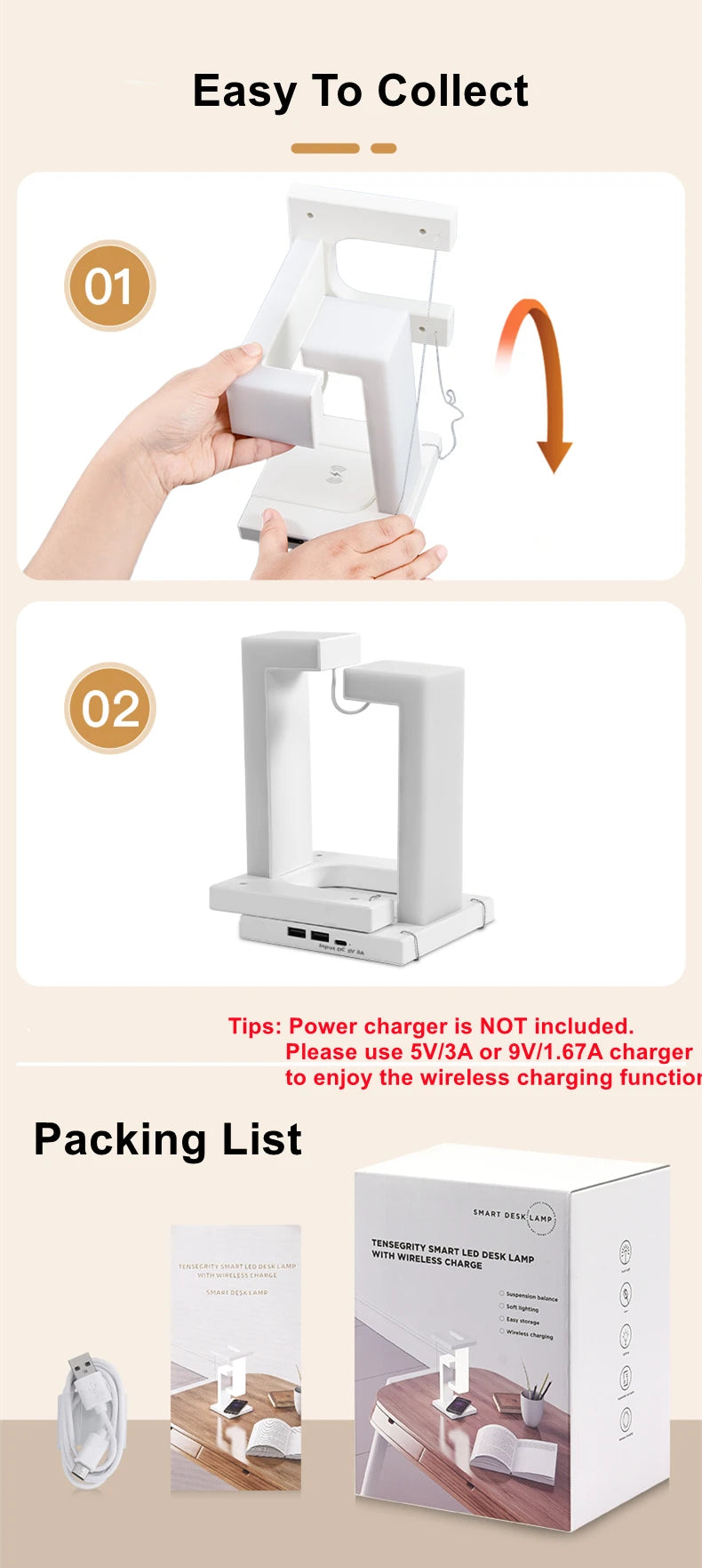 Lámpara de Escritorio Flotante con Cargador USB