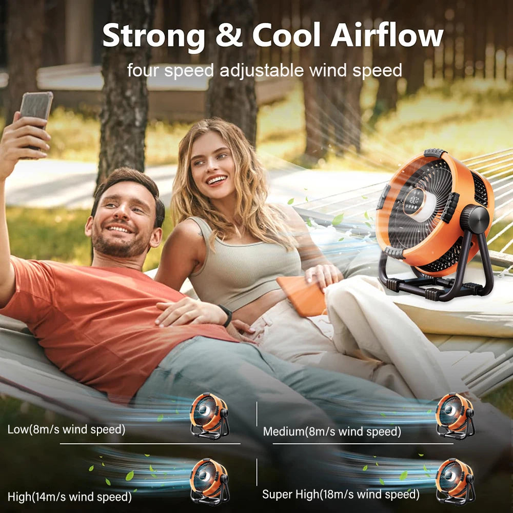 Ventilador de Camping Portátil Recargable con Luz LED