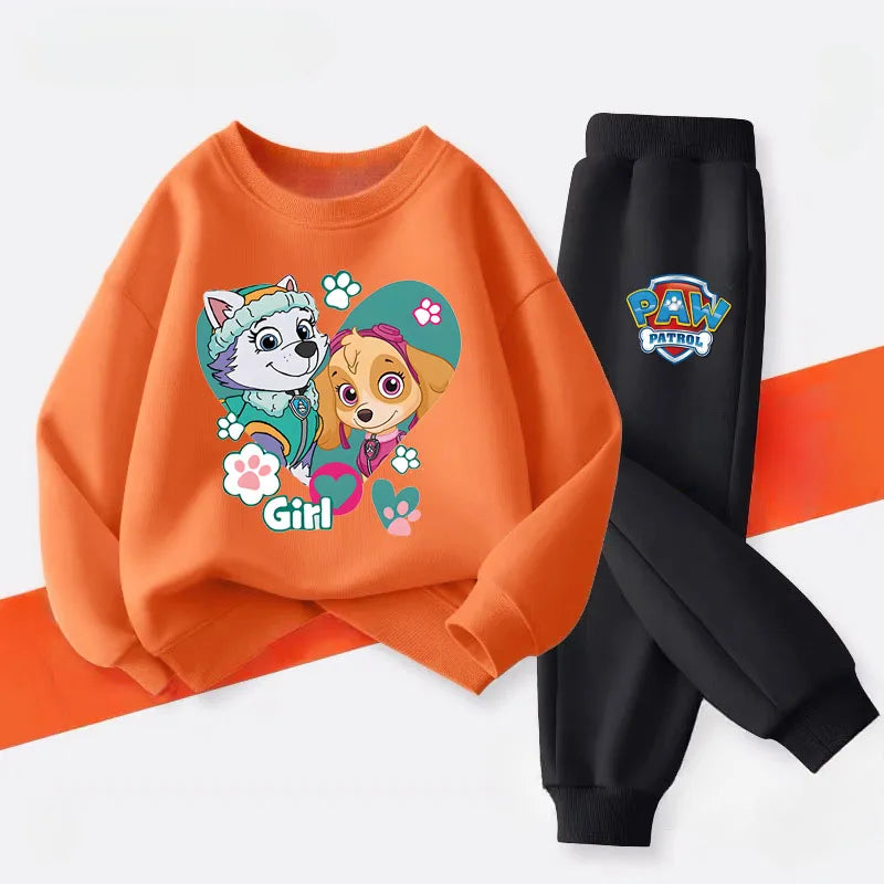 PAW Patrol-Conjunto de sudaderas con capucha informales para niños y niñas, jersey con estampado de dibujos animados, pantalón largo, traje de dos piezas, chándal para niños