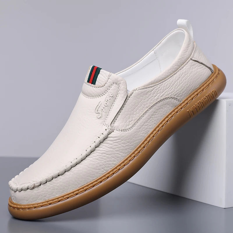 Mocasines de cuero para hombre con suela de goma cosida a mano