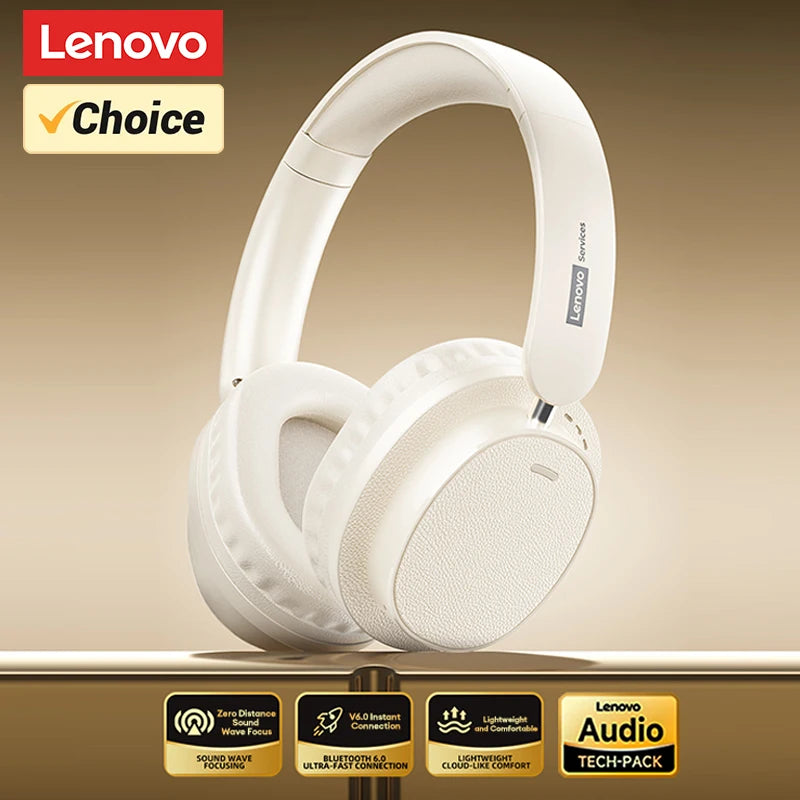 Auriculares Retro TH30 Pro Lenovo para Juegos, Inalámbricos, Bluetooth 6.0, Sobre la Oreja, Plegables, Deportivos, de Cuero, Regalos LS105