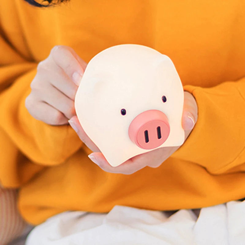 Linda luz nocturna de cerdo para mascotas, lámpara de noche de silicona recargable, cálida, temporizada, decoración de habitación, regalo de luz nocturna para niños