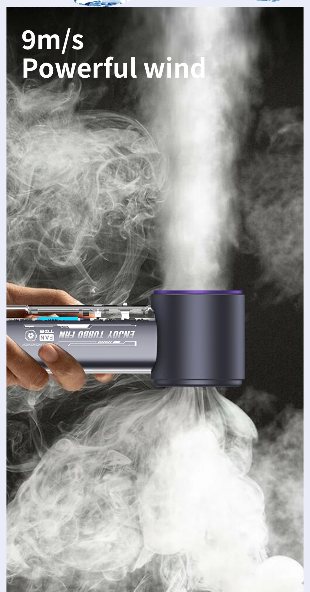 Ventilador de mano digital turbo de alta velocidad con 100 niveles ajustables, silencioso, portátil, botones físicos mecha transparentes
