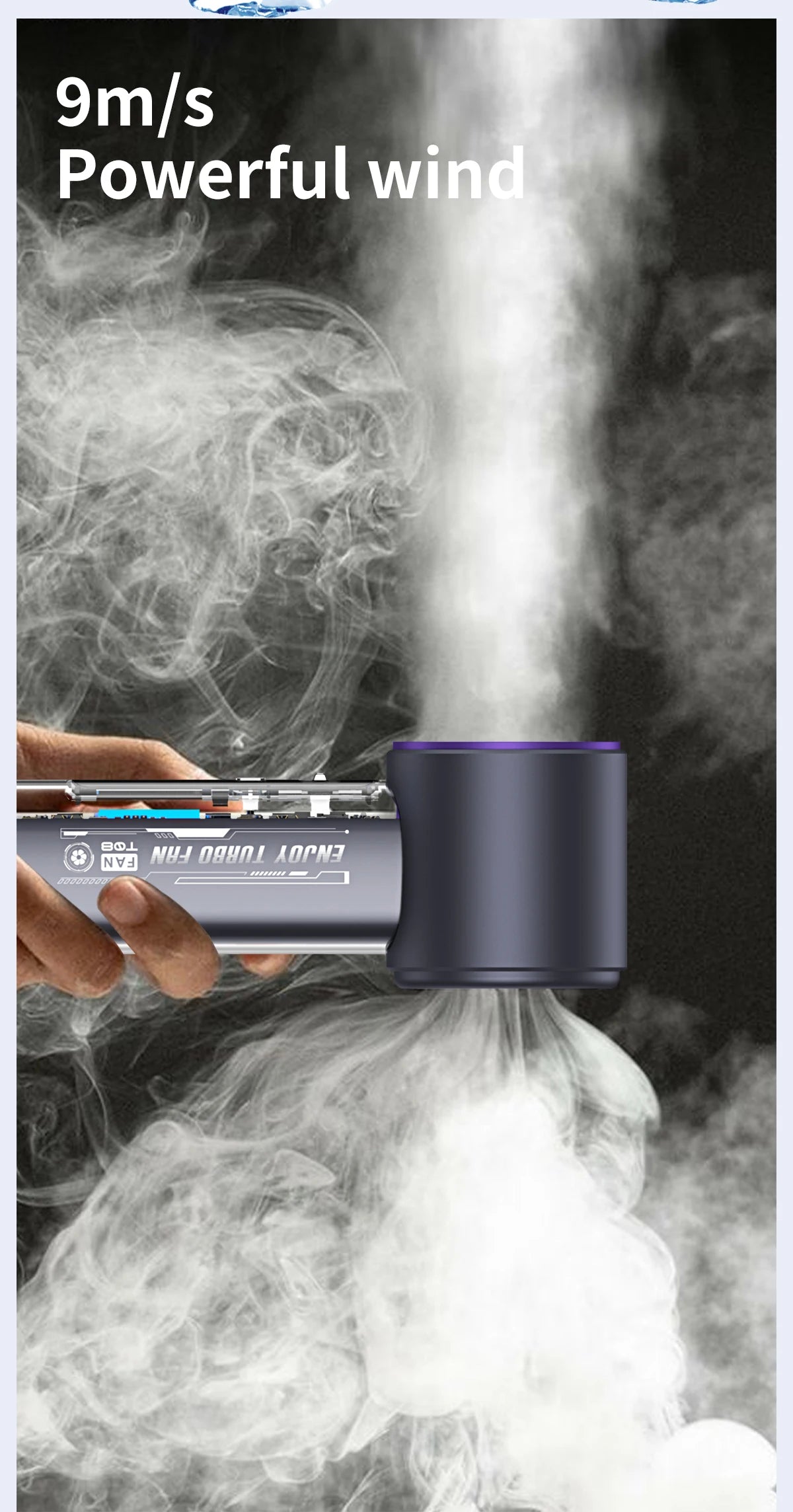 Ventilador de mano digital turbo de alta velocidad con 100 niveles ajustables, silencioso, portátil, botones físicos mecha transparentes