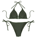 Conjunto de bikini sexy de 2 piezas para mujer, de color liso, sin tirantes, con espalda descubierta, tanga, traje de baño de verano, con detalles laterales de vendaje.