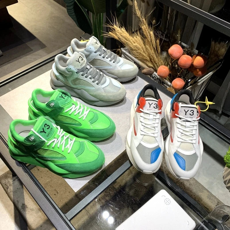 Zapatillas deportivas de plataforma para hombre, Mesh Nightclub Shoes, Retro Dad Sneakers de cuero genuino de alta calidad, Black Warrior