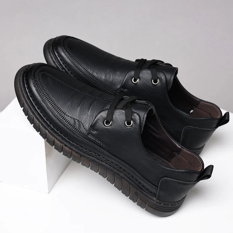 Zapatos Oxford de cuero con cordones cosidos a mano y suela antideslizante