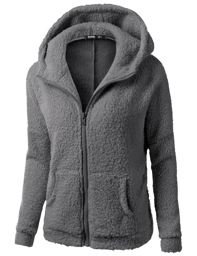Chaqueta cálida de otoño e invierno para mujer, Sudadera con capucha informal 2025, sudaderas con capucha para mujer, sudadera con cremallera, abrigo liso de lana suave para mujer