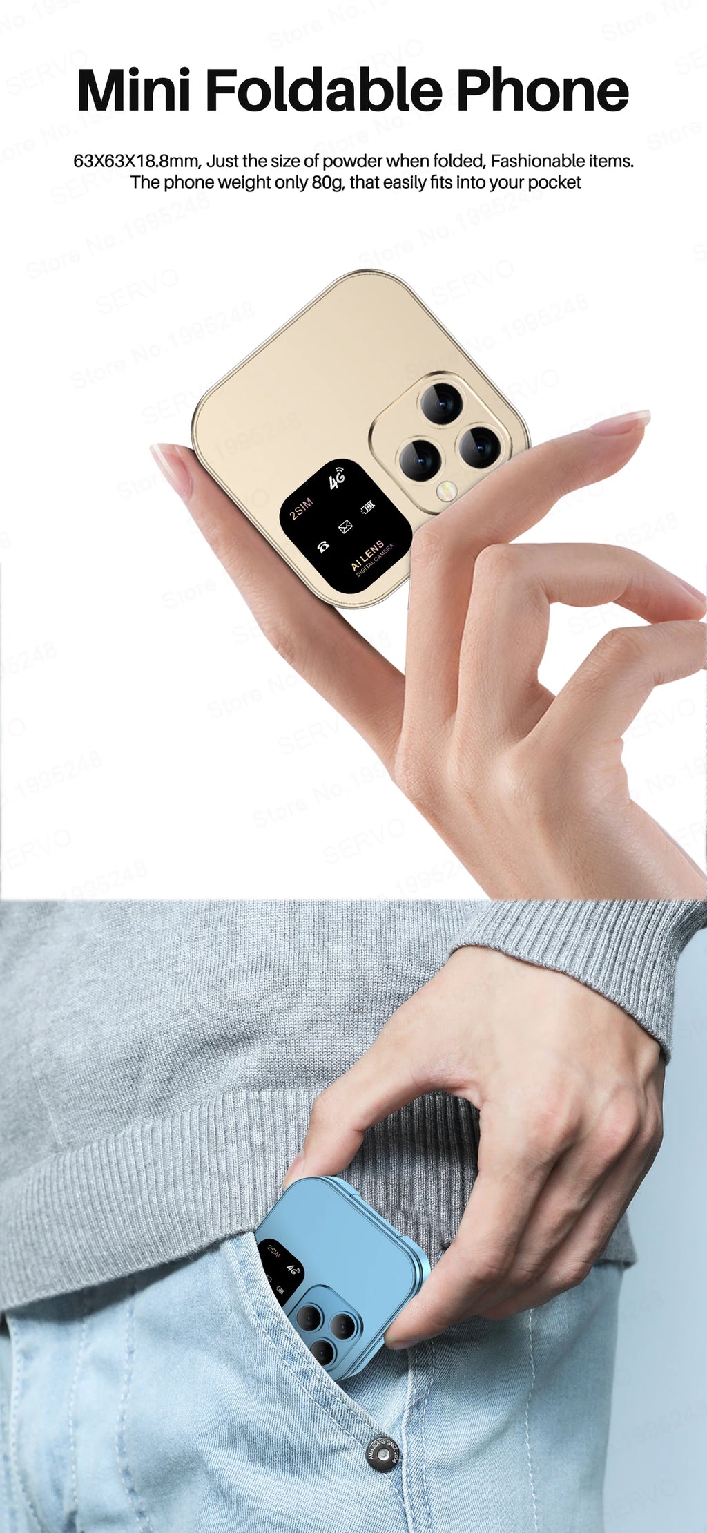 SERVO i16 PRO 4G LTE Mini teléfono móvil con tapa Dual SIM llamada en espera grabación velocidad Dial Radio FM pantalla de 1,77 "teléfonos móviles plegables