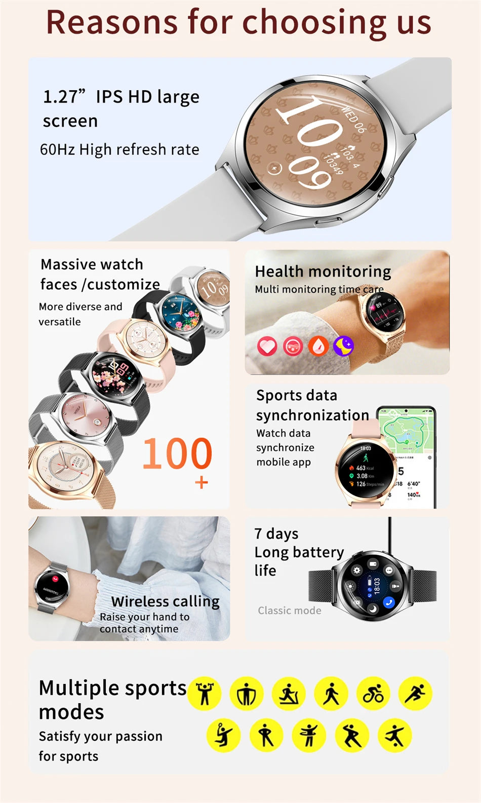 Smartwatch LIGE para mujer con Bluetooth, monitor de salud y esfera personalizable